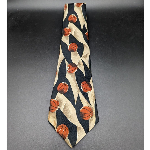 1997 ETMC Basketball 58" Neck Tie 4" Wide Sports Black Ivory Needs Cleaned - Picture 1 of 9